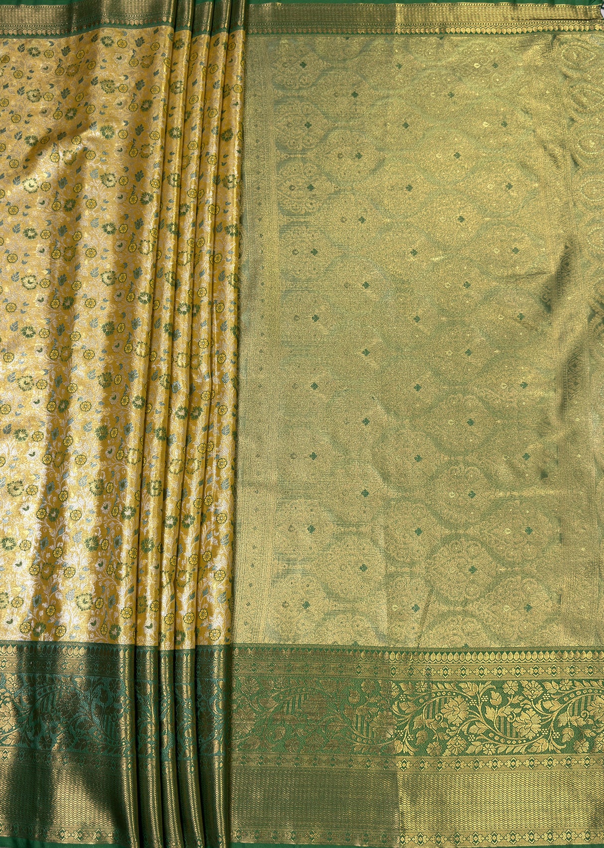 MIMOSA Gold Kanjivaram Art Silk Saree — pallu and zari work detail