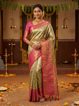 MIMOSA Green Kanjivaram Art Silk Saree — Draped Mannequin View