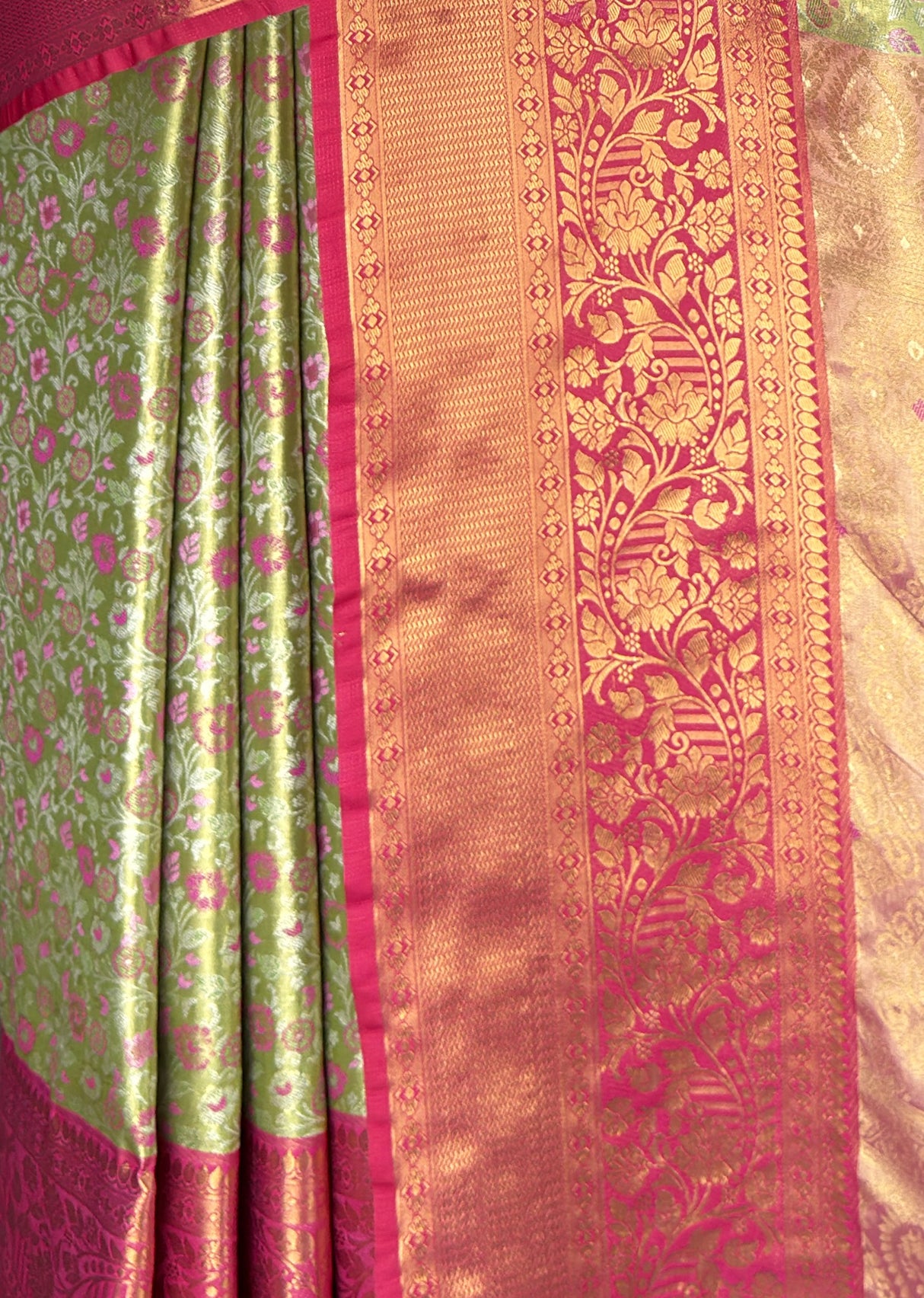 MIMOSA Green Kanjivaram Art Silk Saree — fleets shot full lifestyle