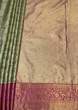 MIMOSA Green Kanjivaram Art Silk Saree — pallu and zari work detail