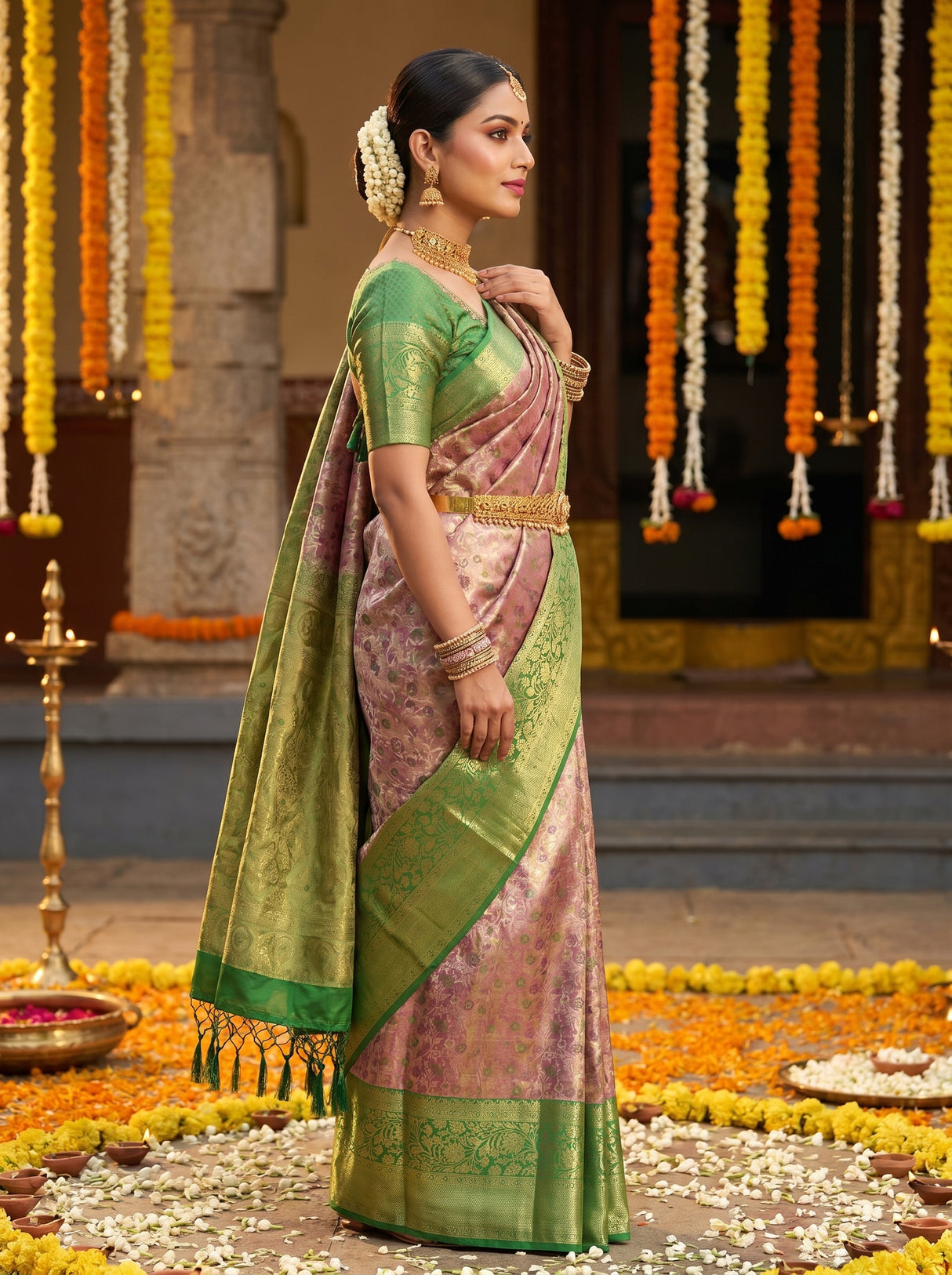 MIMOSA Magenta Kanjivaram Art Silk Saree — Draped Mannequin View