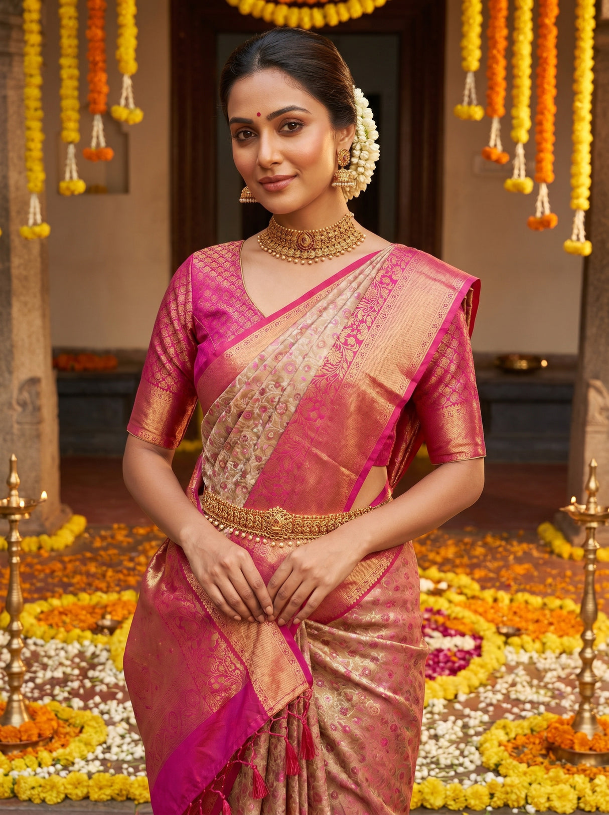 MIMOSA Maroon Kanjivaram Art Silk Saree — pose 10 styling detail