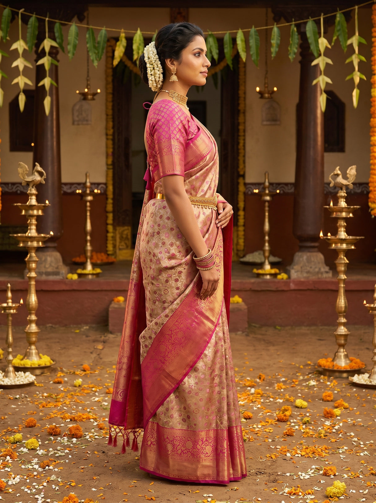 MIMOSA Maroon Kanjivaram Art Silk Saree — Styled Model View