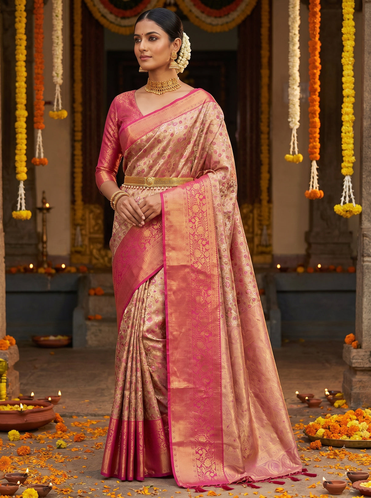 MIMOSA Maroon Kanjivaram Art Silk Saree — pose 5 styling detail