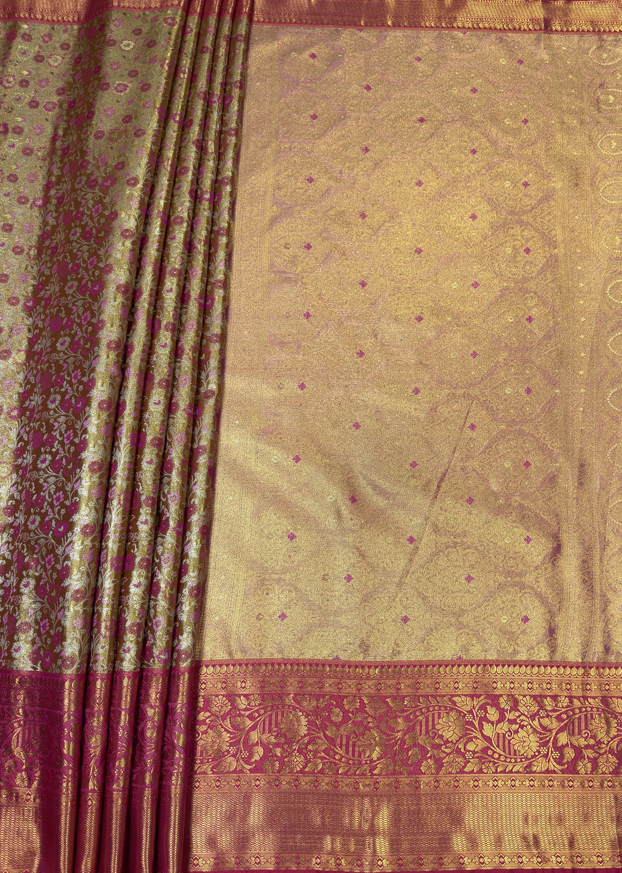 MIMOSA Maroon Kanjivaram Art Silk Saree — pallu and zari work detail