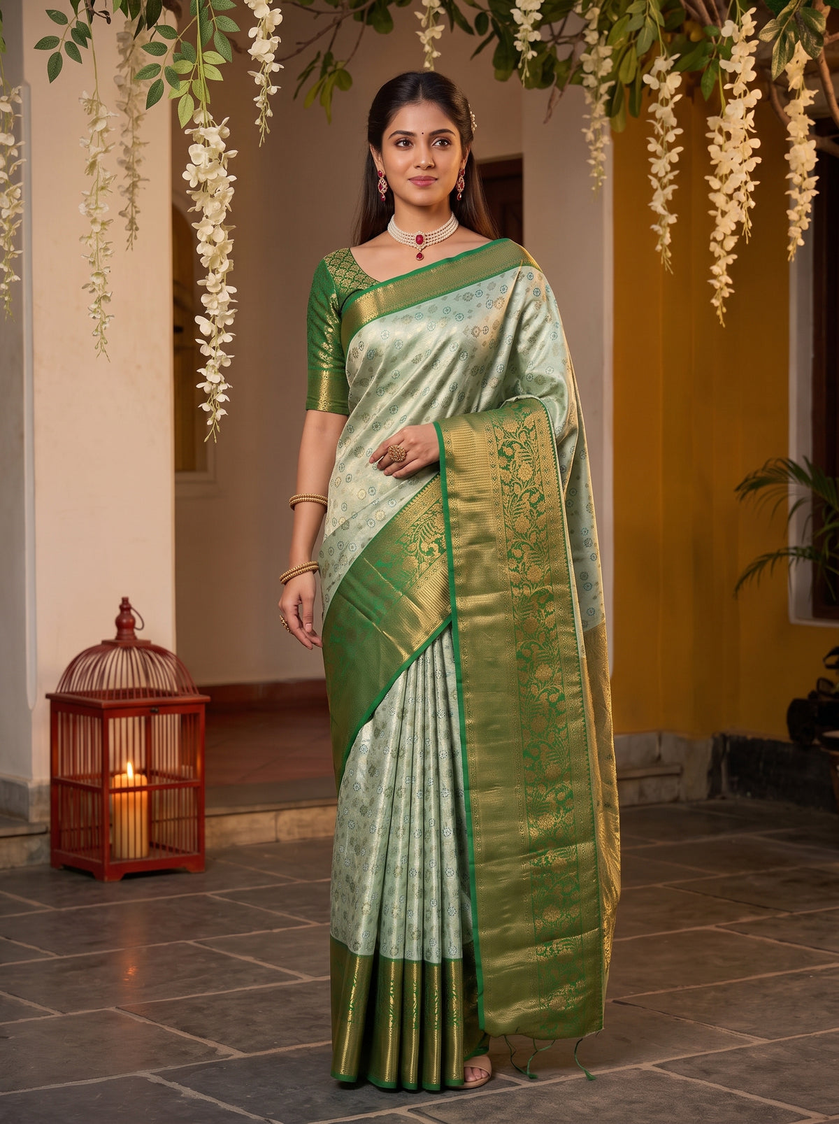 MIMOSA Pista Kanjivaram Art Silk Saree — pose 5 styling detail