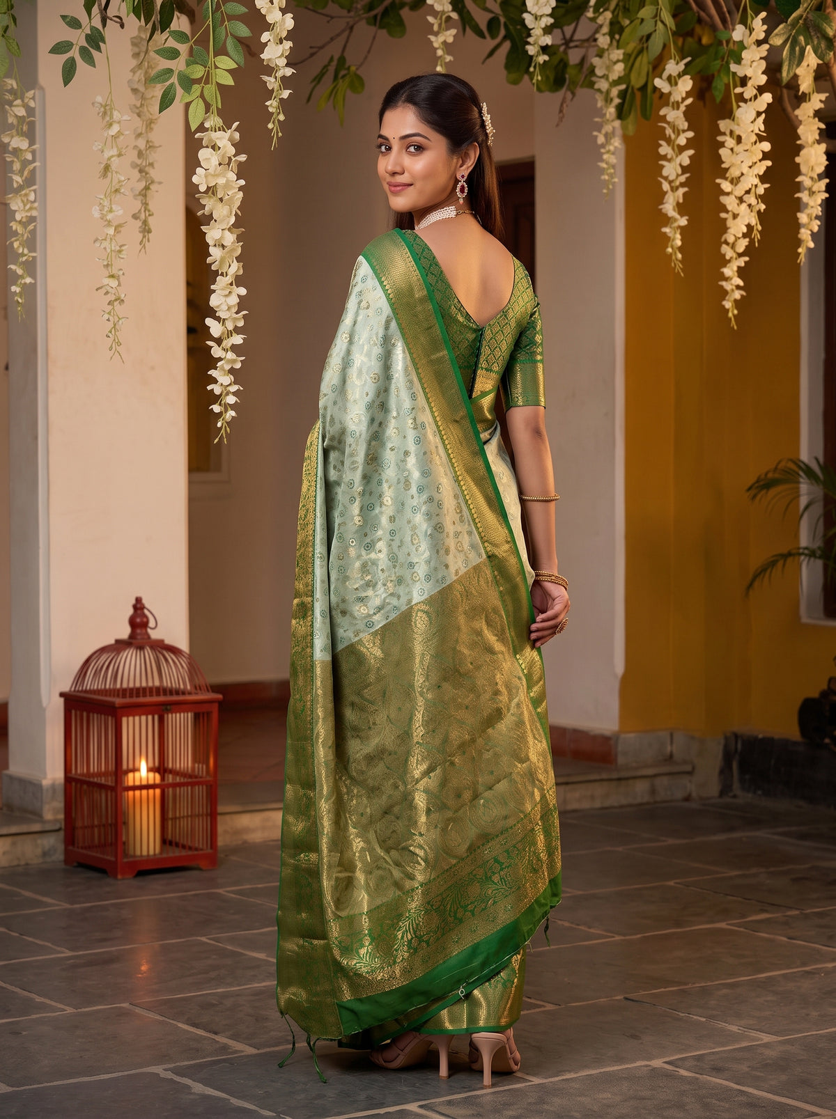 MIMOSA Pista Kanjivaram Art Silk Saree — pose 7 styling detail