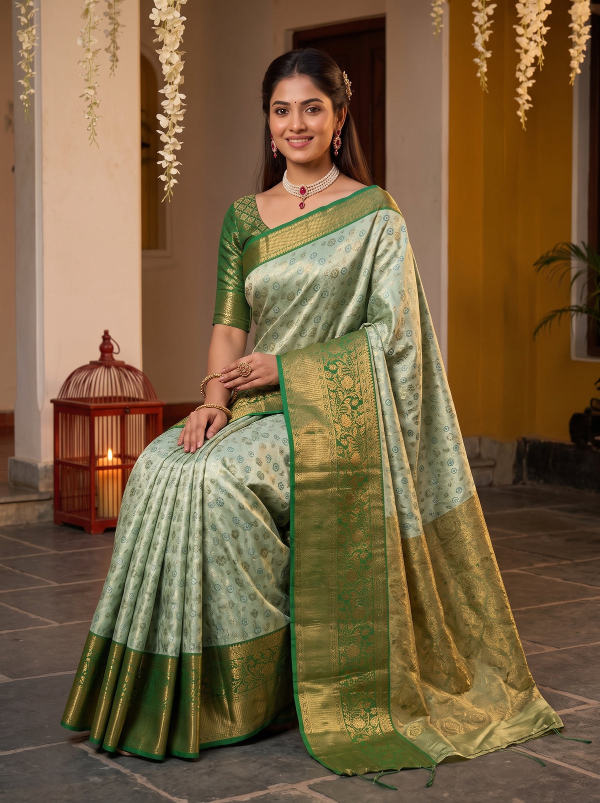 MIMOSA Pista Kanjivaram Art Silk Saree — pose 8 styling detail