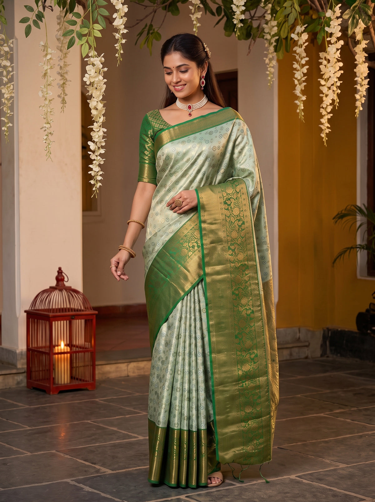 MIMOSA Pista Kanjivaram Art Silk Saree — pose 9 styling detail
