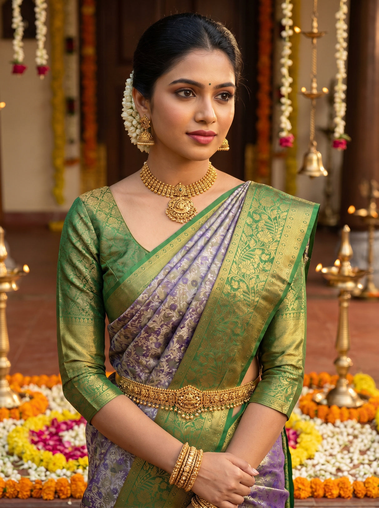 MIMOSA Violet Kanjivaram Art Silk Saree — pose 10 styling detail