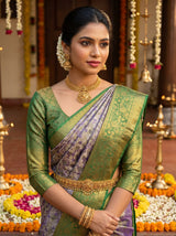 MIMOSA Violet Kanjivaram Art Silk Saree — pose 10 styling detail