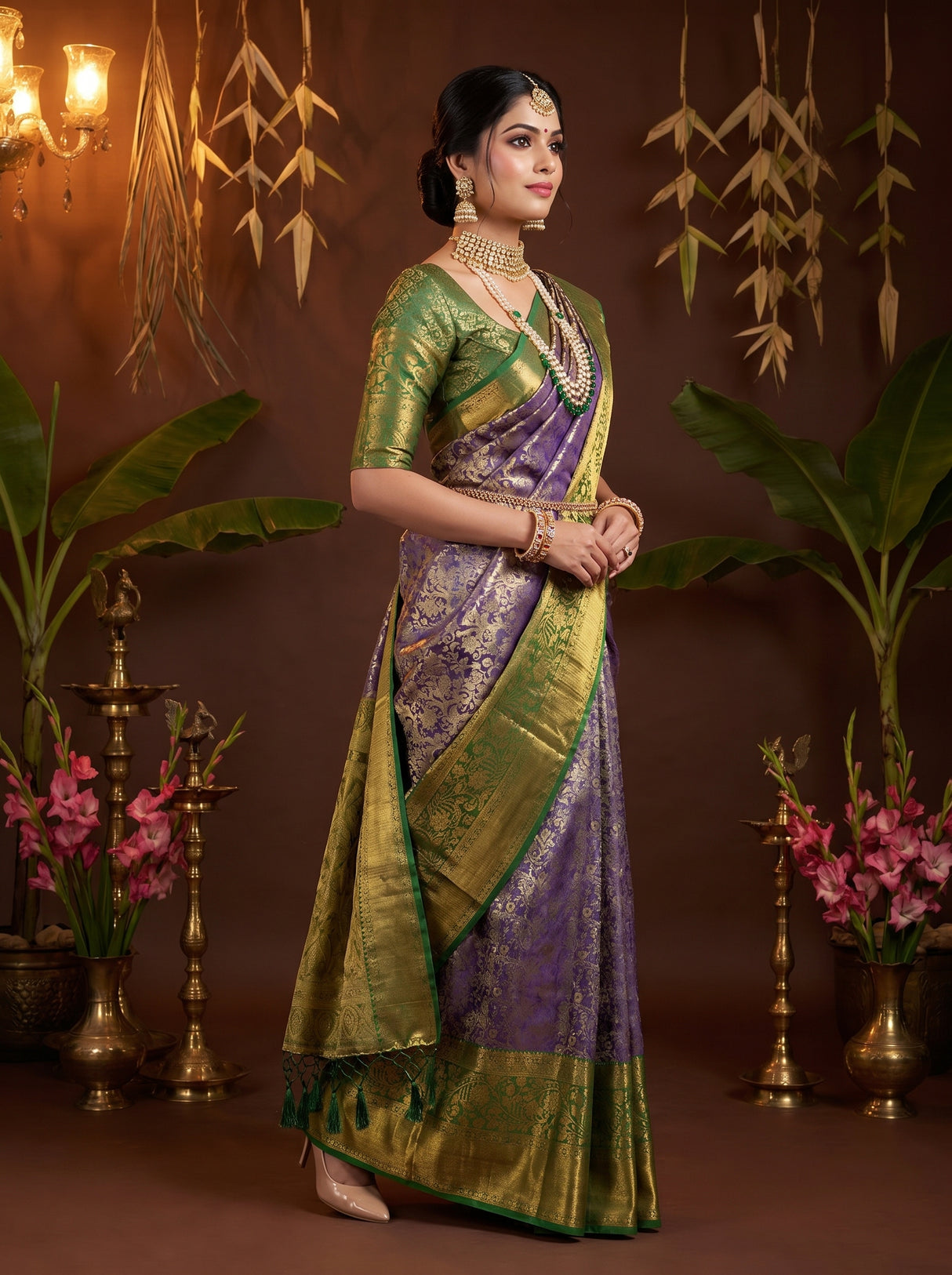 MIMOSA Violet Kanjivaram Art Silk Saree — Styled Model View
