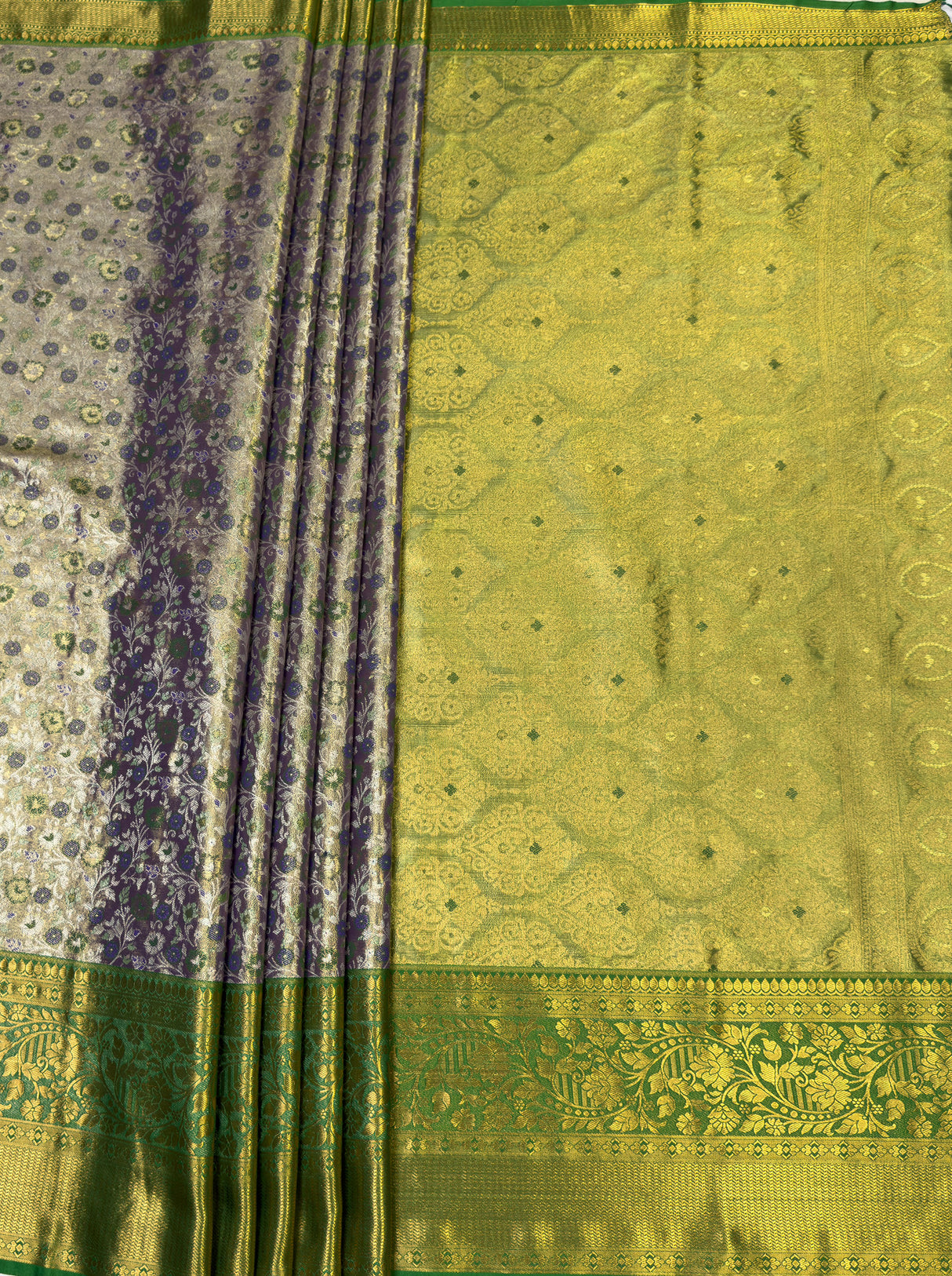 MIMOSA Violet Kanjivaram Art Silk Saree — pallu and zari work detail