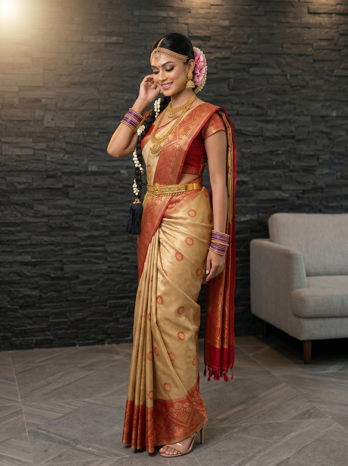 MIMOSA Chiku Saree Saree — pose 3 styling detail