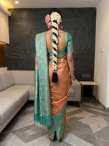 MIMOSA Peach Saree Saree — pose 2 styling detail