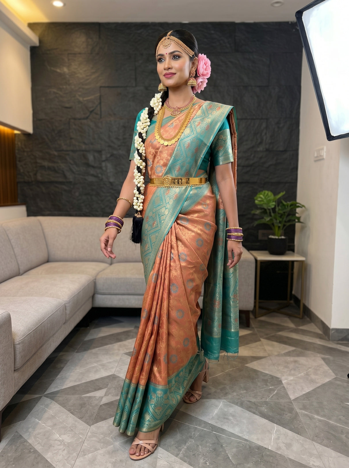 MIMOSA Peach Saree Saree — pose 6 styling detail