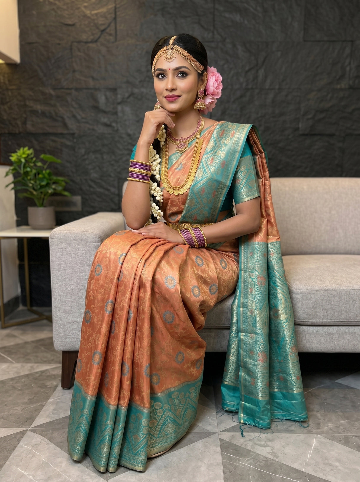 MIMOSA Peach Saree Saree — pose 8 styling detail