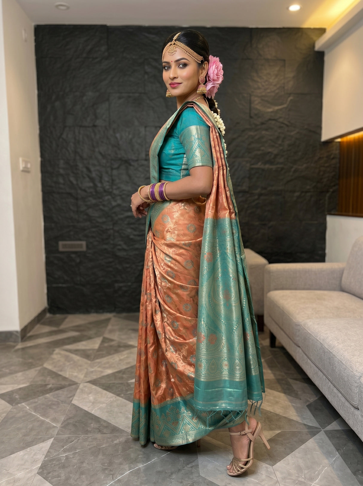 MIMOSA Peach Saree Saree — pose 9 styling detail