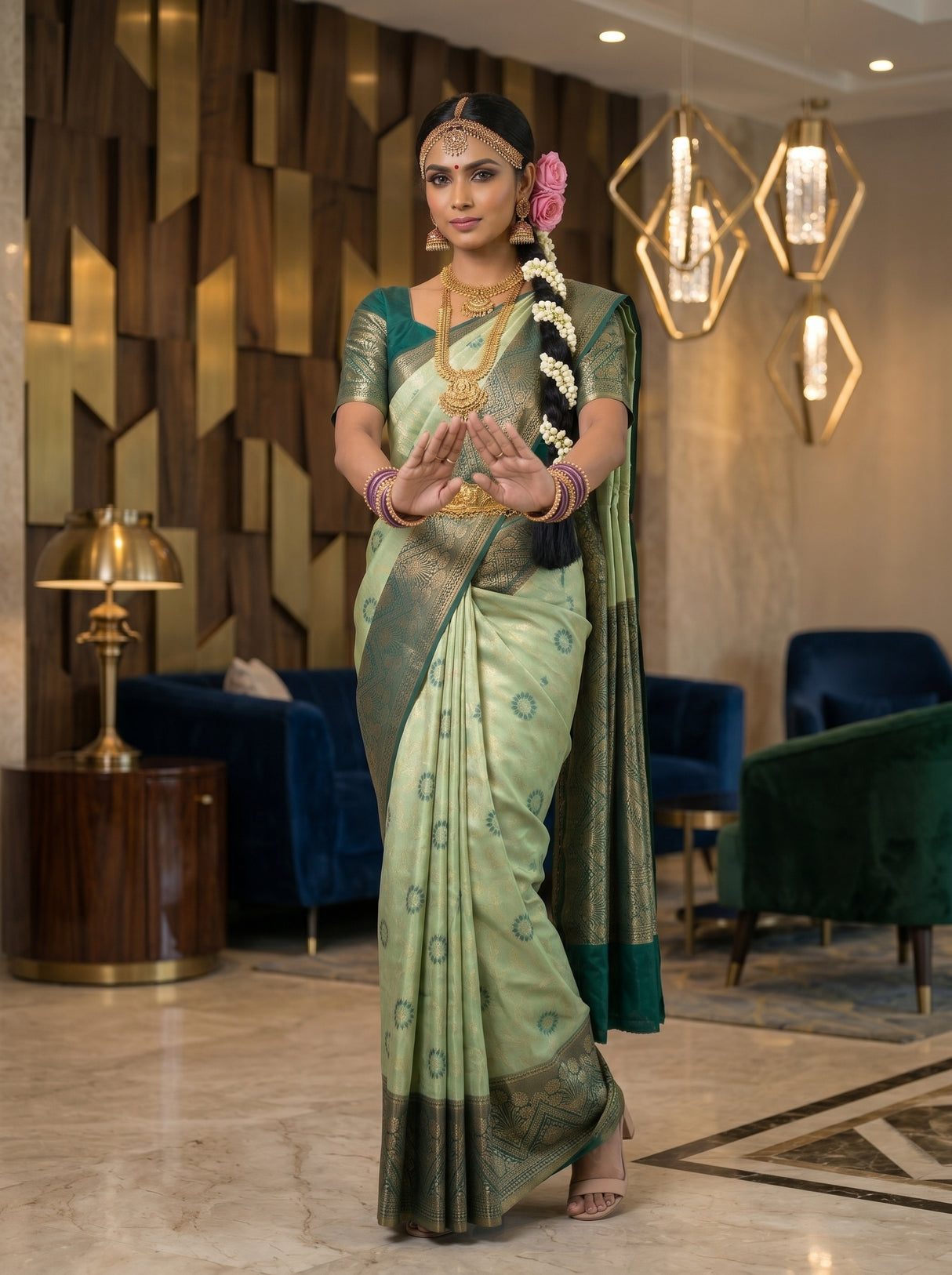 MIMOSA Pista Saree Saree — pose 5 styling detail