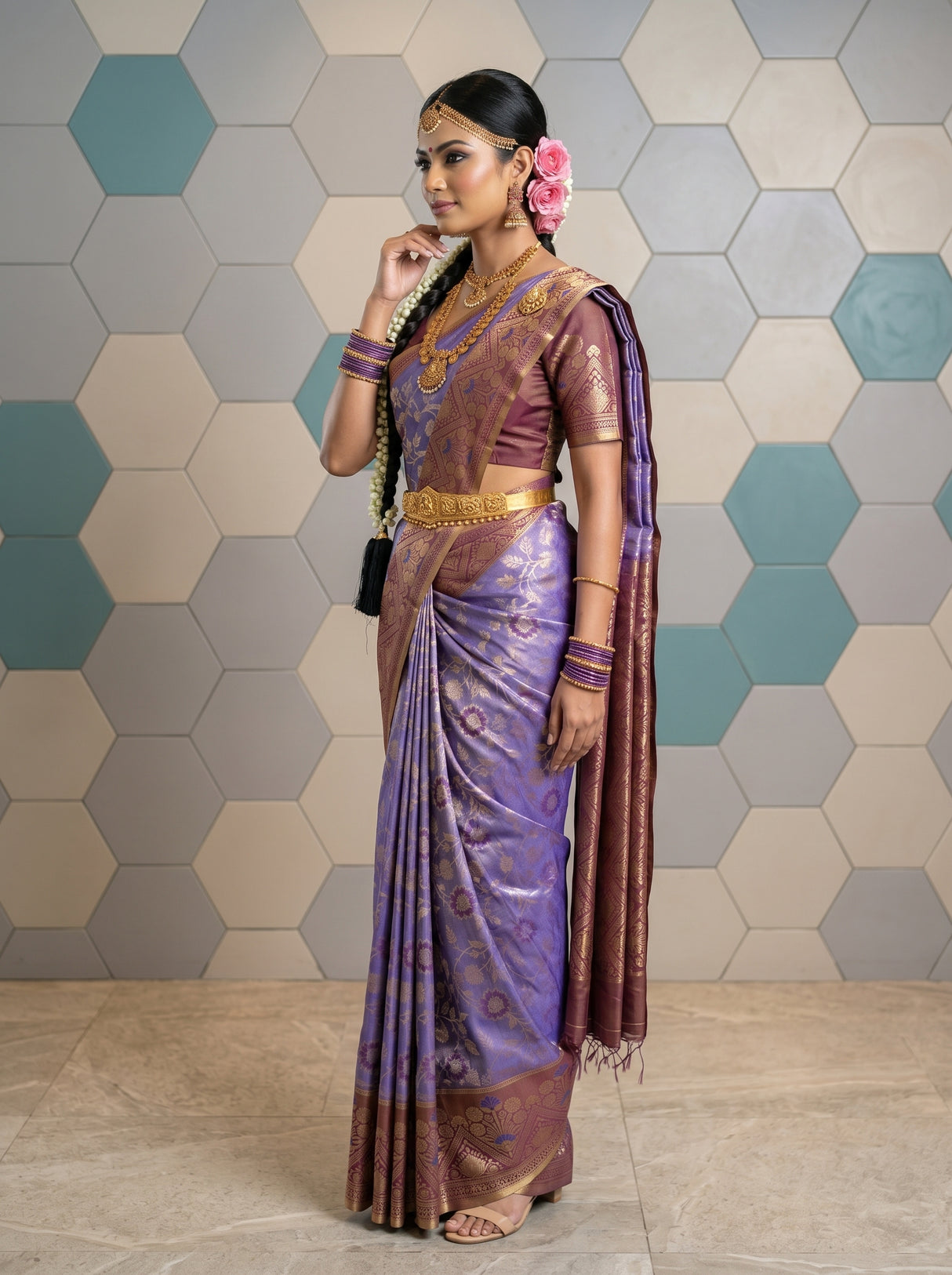 MIMOSA Royal Blue Saree Saree — pose 3 styling detail