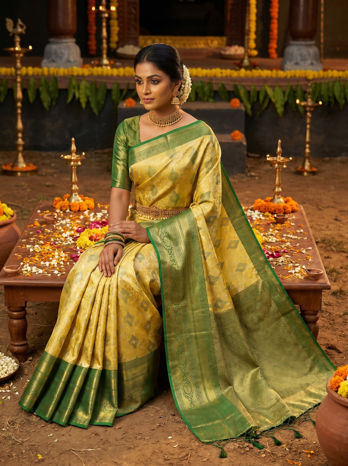 MIMOSA Gold Kanjivaram Art Silk Saree — pose 8 styling detail