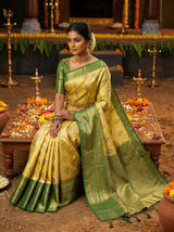 MIMOSA Gold Kanjivaram Art Silk Saree — pose 8 styling detail