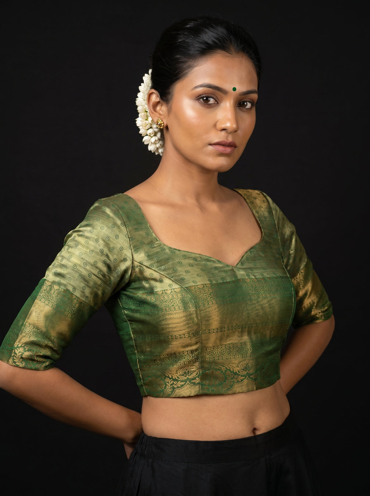 MIMOSA Gold Kanjivaram Art Silk Saree — blouse close-up