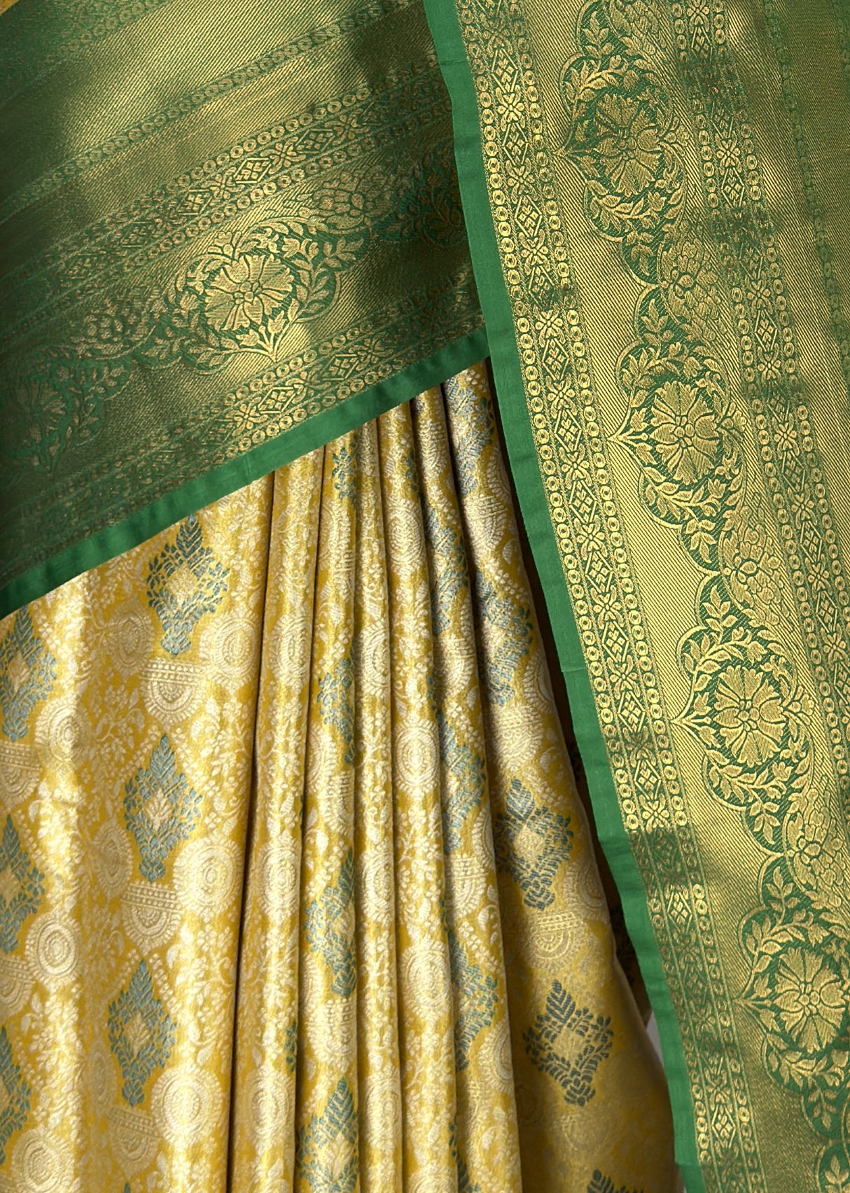 MIMOSA Gold Kanjivaram Art Silk Saree — fleets shot full lifestyle
