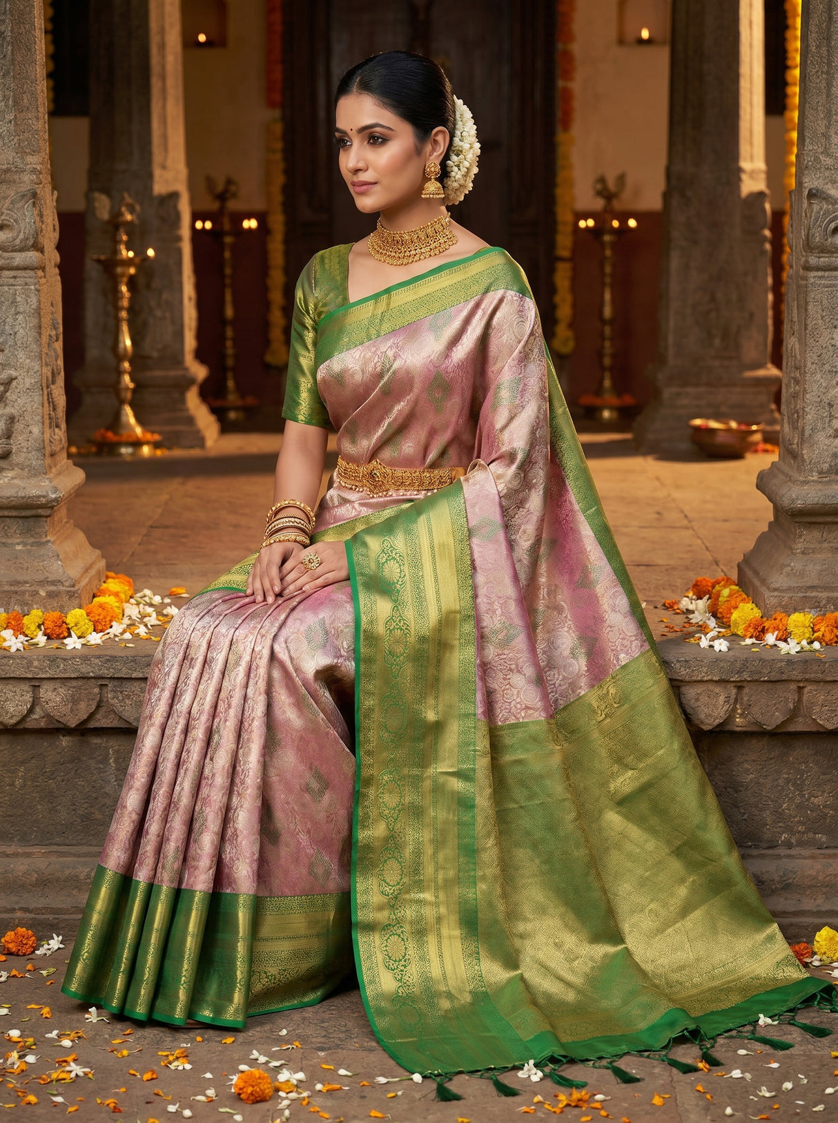 MIMOSA Magenta Kanjivaram Art Silk Saree — pose 8 styling detail