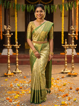 MIMOSA Olive Kanjivaram Art Silk Saree — Draped Mannequin View