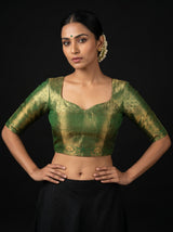 MIMOSA Olive Kanjivaram Art Silk Saree — blouse close-up