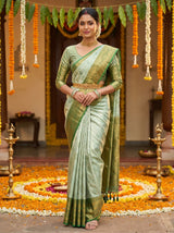 MIMOSA Pista Kanjivaram Art Silk Saree — Draped Mannequin View
