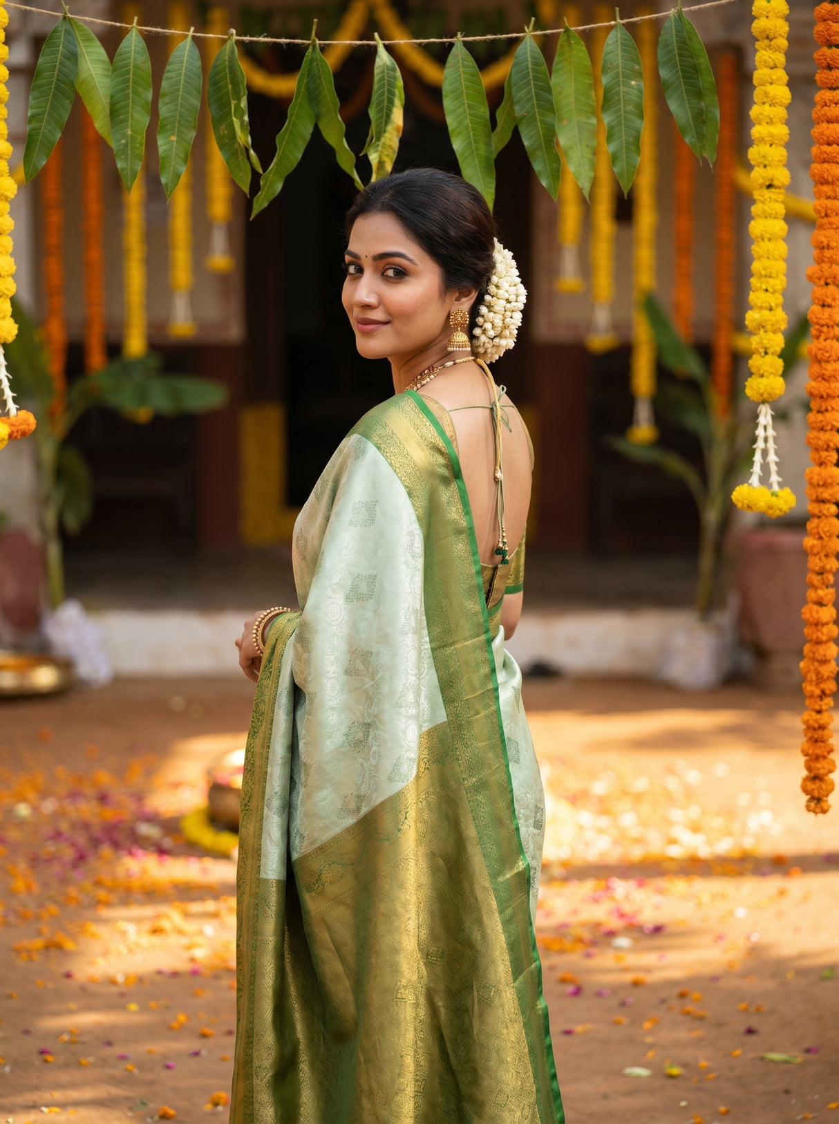 MIMOSA Pista Kanjivaram Art Silk Saree — pose 9 styling detail