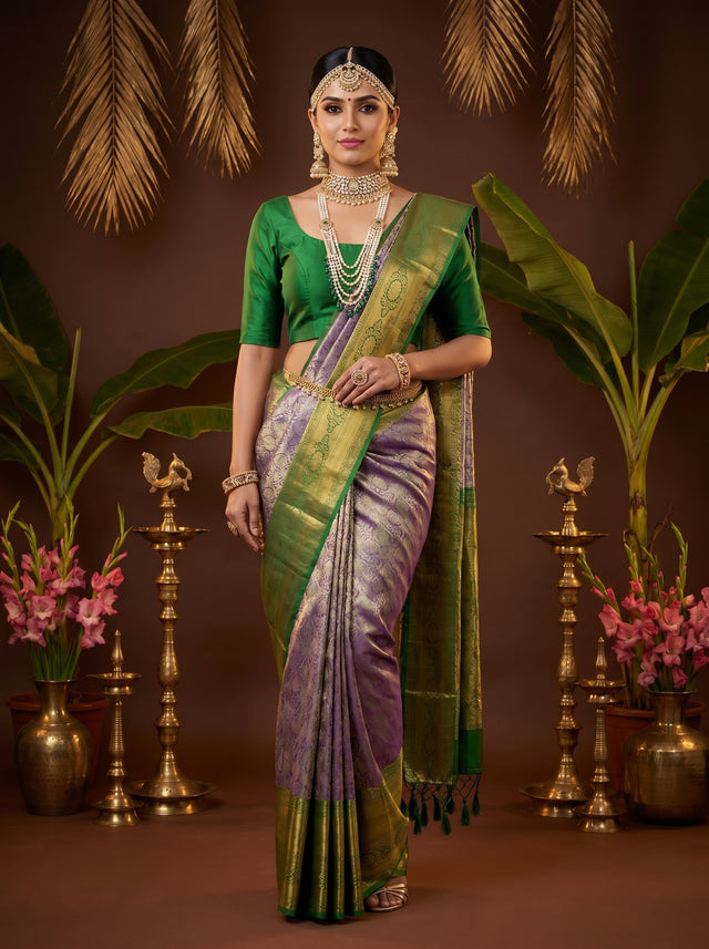 MIMOSA Violet Kanjivaram Art Silk Saree — Draped Mannequin View