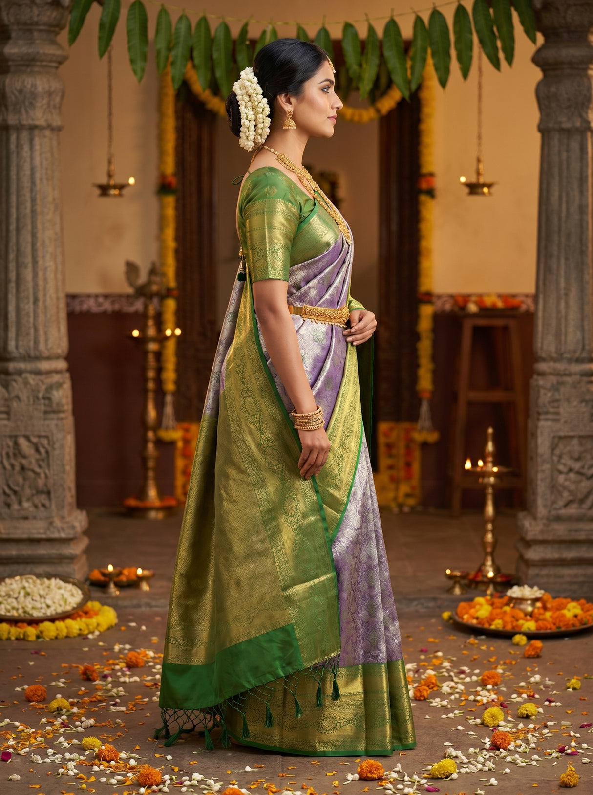 MIMOSA Violet Kanjivaram Art Silk Saree — Blouse Fabric Detail