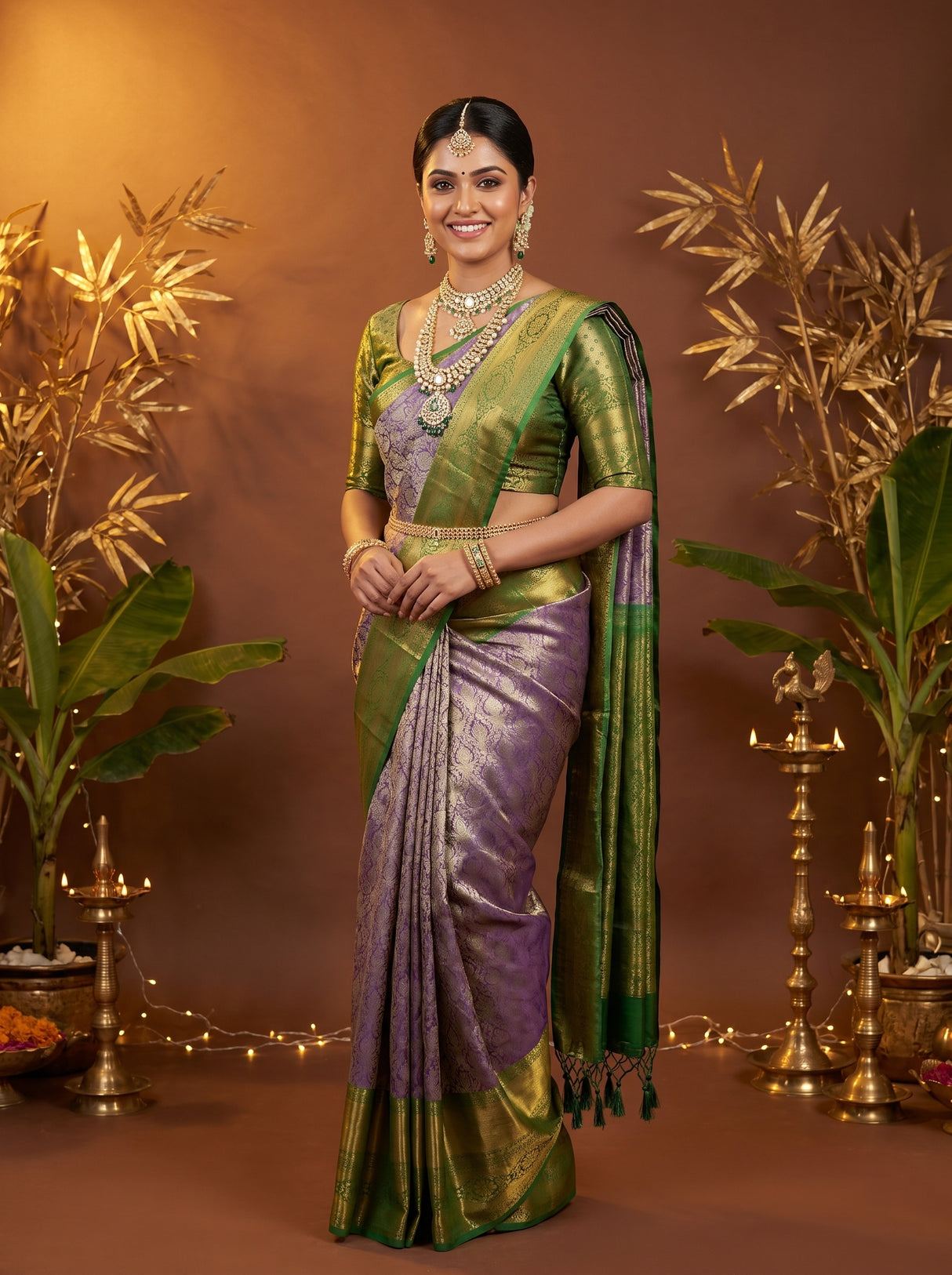 MIMOSA Violet Kanjivaram Art Silk Saree — pose 8 styling detail