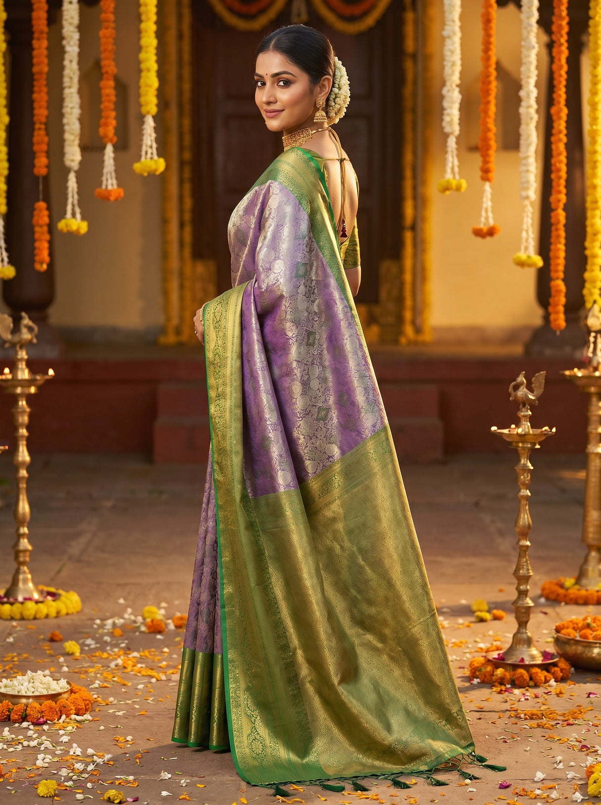 MIMOSA Violet Kanjivaram Art Silk Saree — pose 9 styling detail