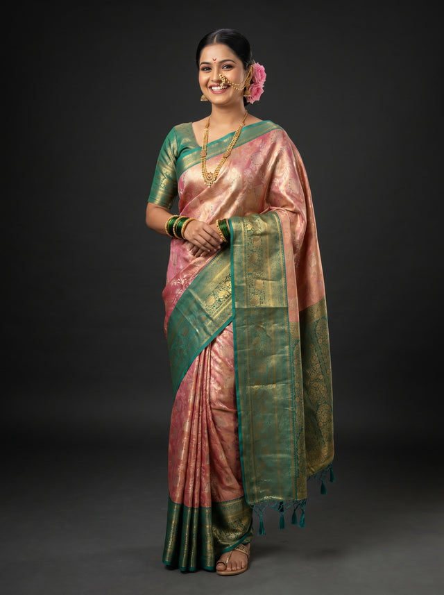 MIMOSA Gajari Kanjivaram Art Silk Saree — Draped Mannequin View