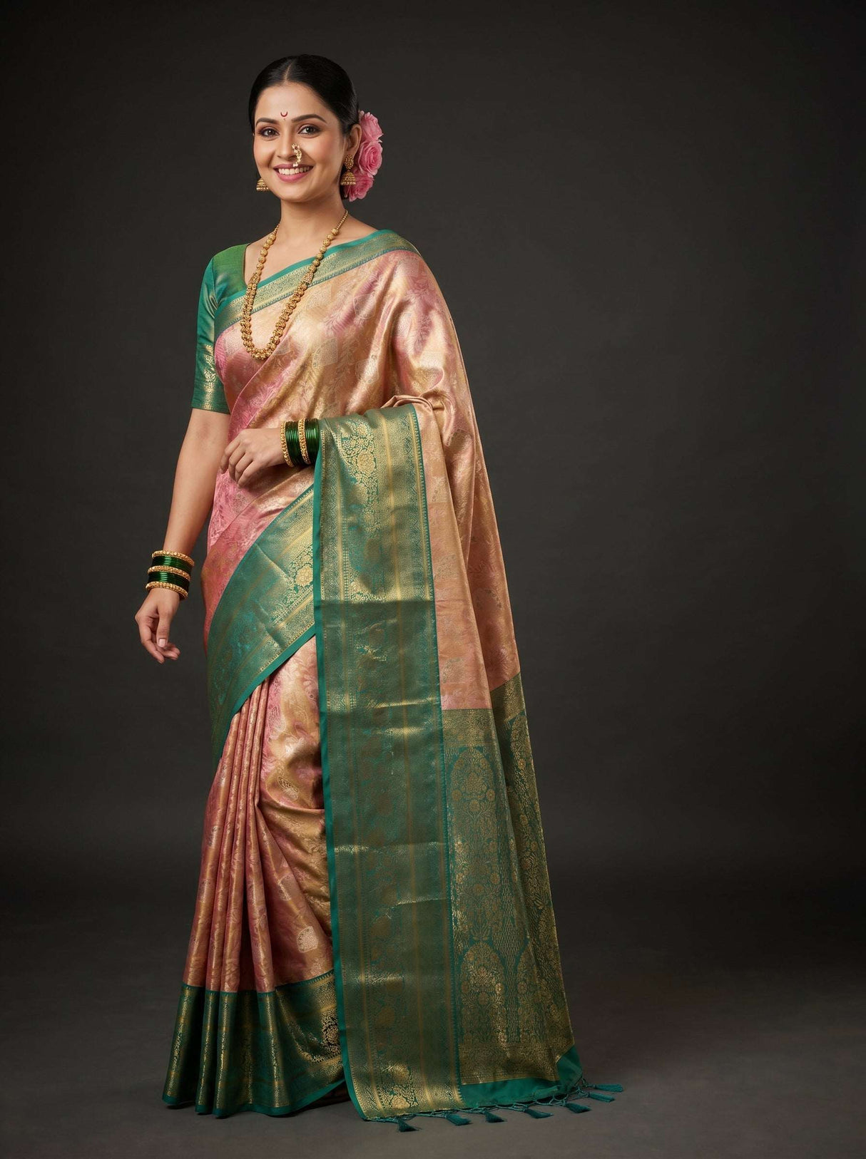 MIMOSA Gajari Kanjivaram Art Silk Saree — Model Lifestyle Pose