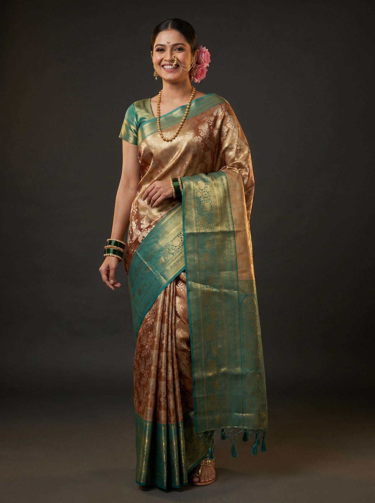 MIMOSA Maroon Kanjivaram Art Silk Saree — Draped Mannequin View
