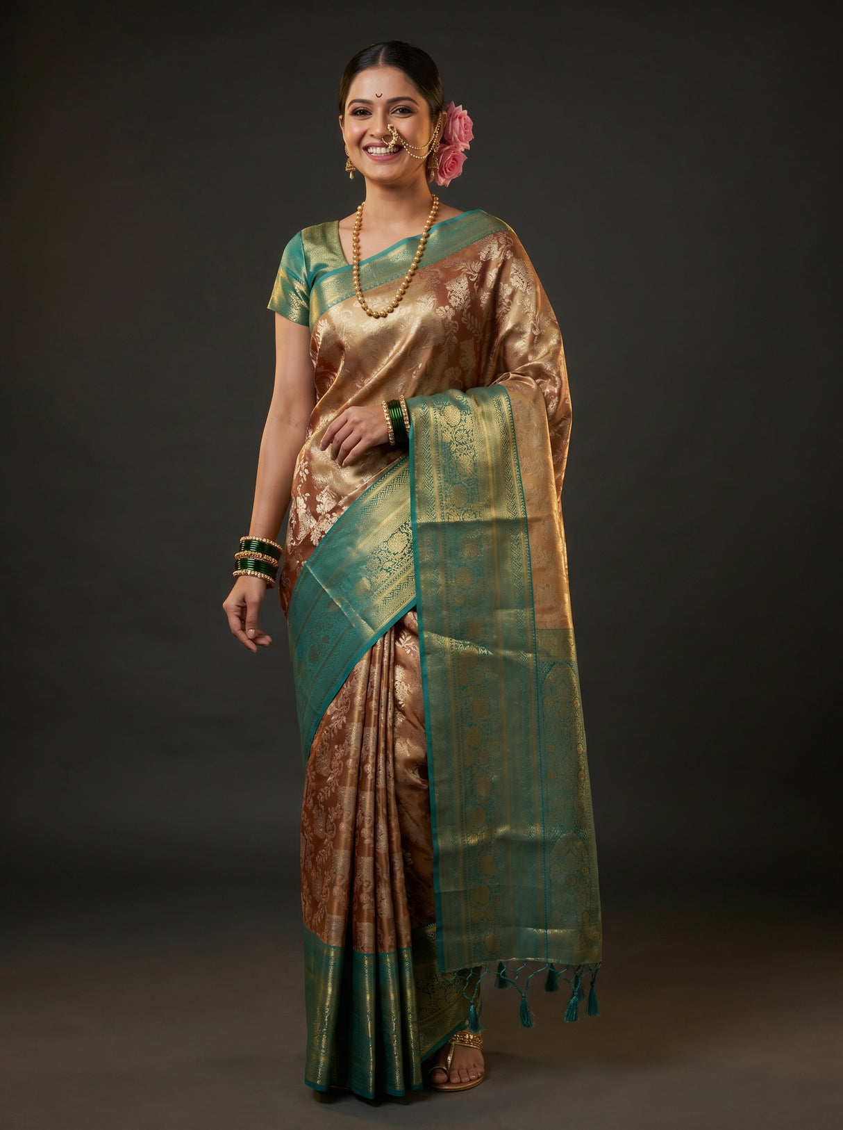 MIMOSA Maroon Kanjivaram Art Silk Saree — Draped Mannequin View