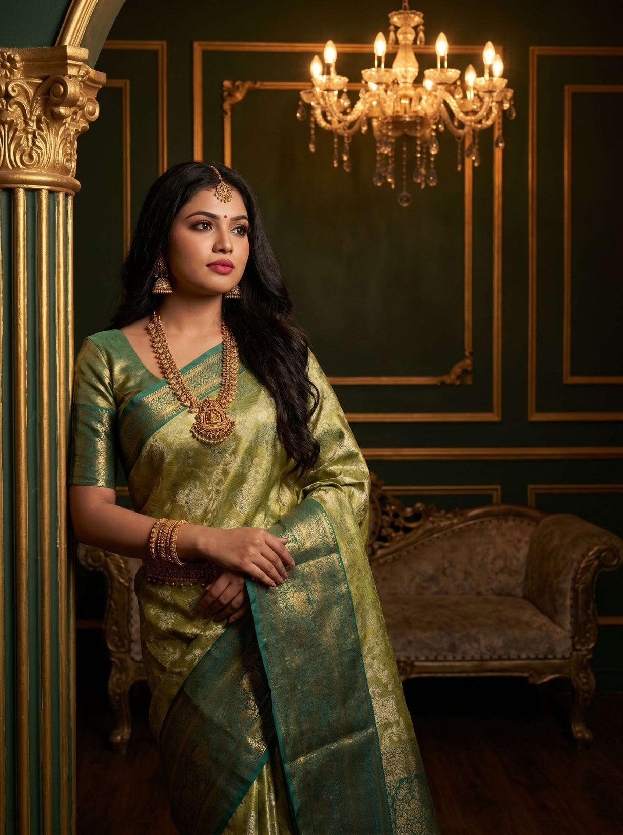 MIMOSA Olive Kanjivaram Art Silk Saree — Blouse Fabric Detail