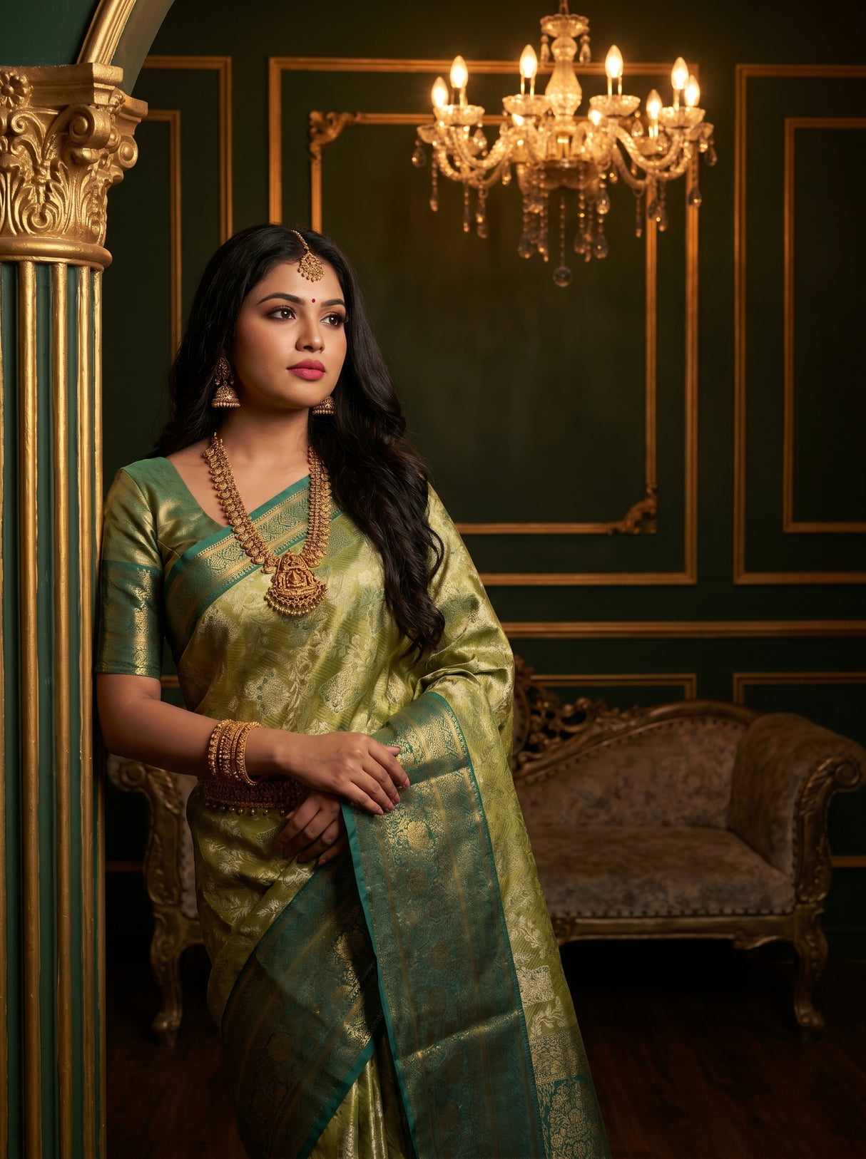 MIMOSA Olive Kanjivaram Art Silk Saree — Blouse Fabric Detail