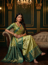 MIMOSA Olive Kanjivaram Art Silk Saree — pose 8 styling detail