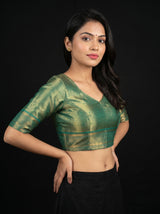 MIMOSA Olive Kanjivaram Art Silk Saree — blouse close-up
