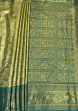MIMOSA Olive Kanjivaram Art Silk Saree — pallu and zari work detail