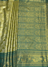 MIMOSA Olive Kanjivaram Art Silk Saree — pallu and zari work detail