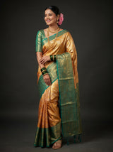 MIMOSA Orange Kanjivaram Art Silk Saree — Draped Mannequin View