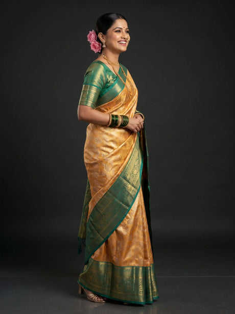 MIMOSA Orange Kanjivaram Art Silk Saree — Blouse Fabric Detail