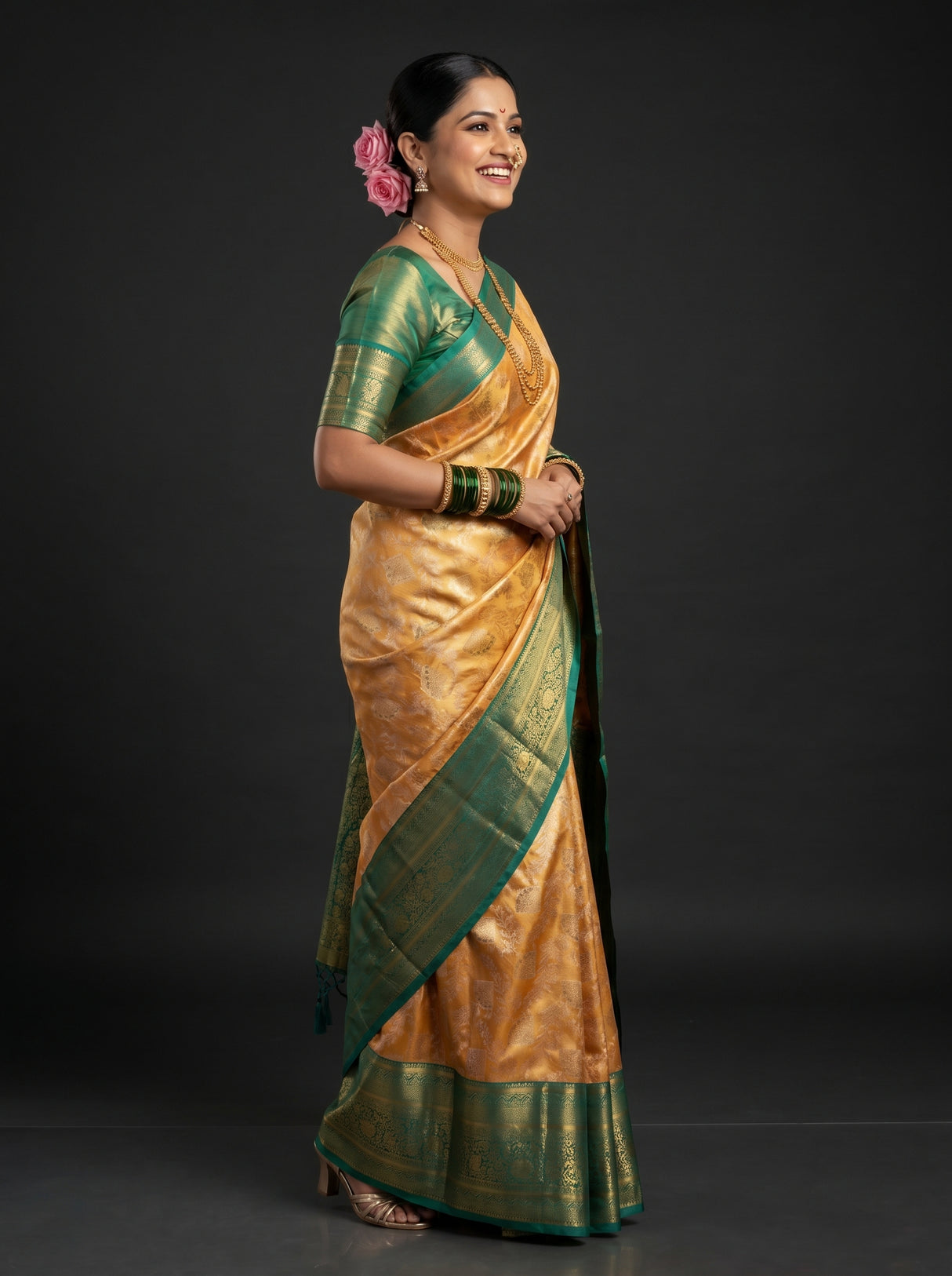 MIMOSA Orange Kanjivaram Art Silk Saree — Blouse Fabric Detail